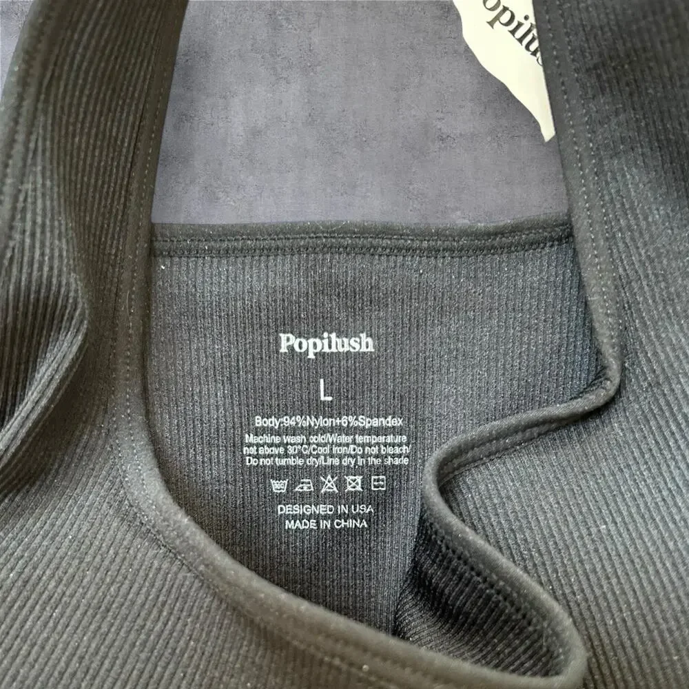Popilush Black Bodysuit Shapewear Romper Tummy Control Workout Romper Large NEW! - Picture 6 of 7